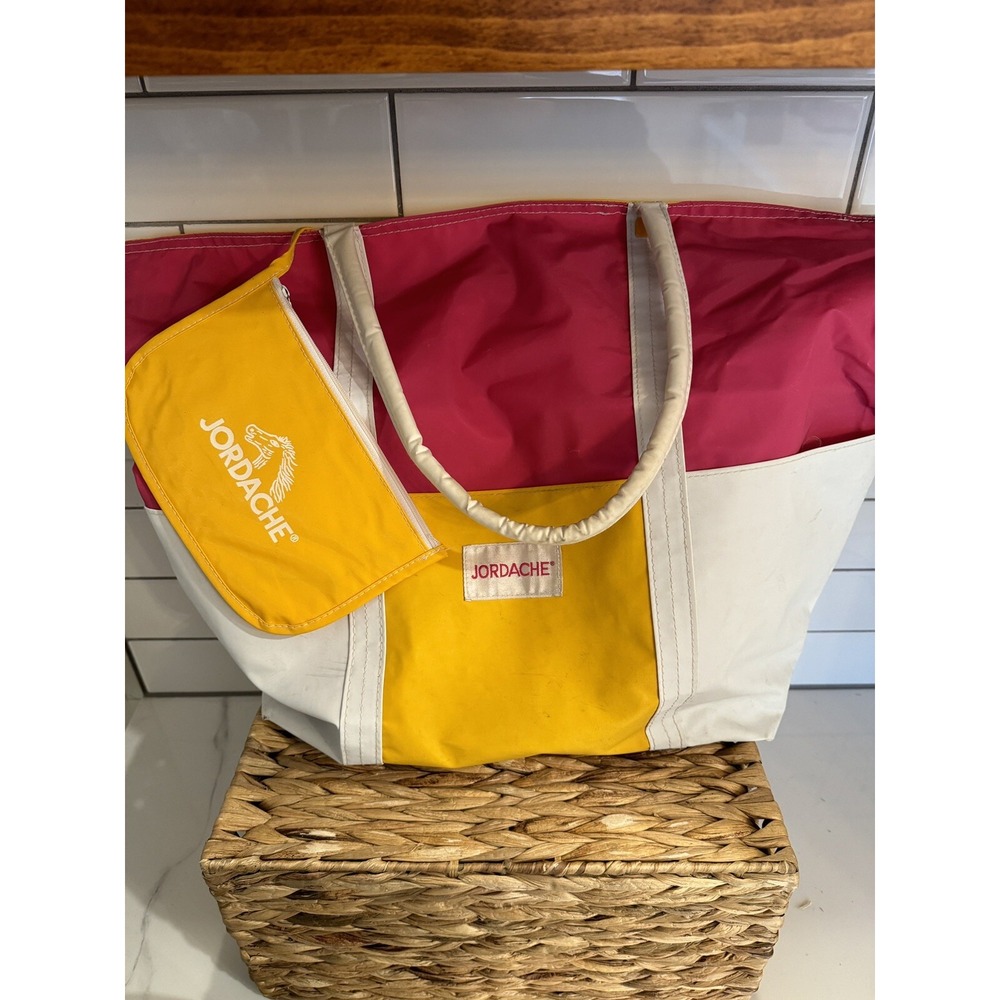 Original Jordache Vintage Vinyl Travel Bag Beach Bag Hot Pink White Yellow‎